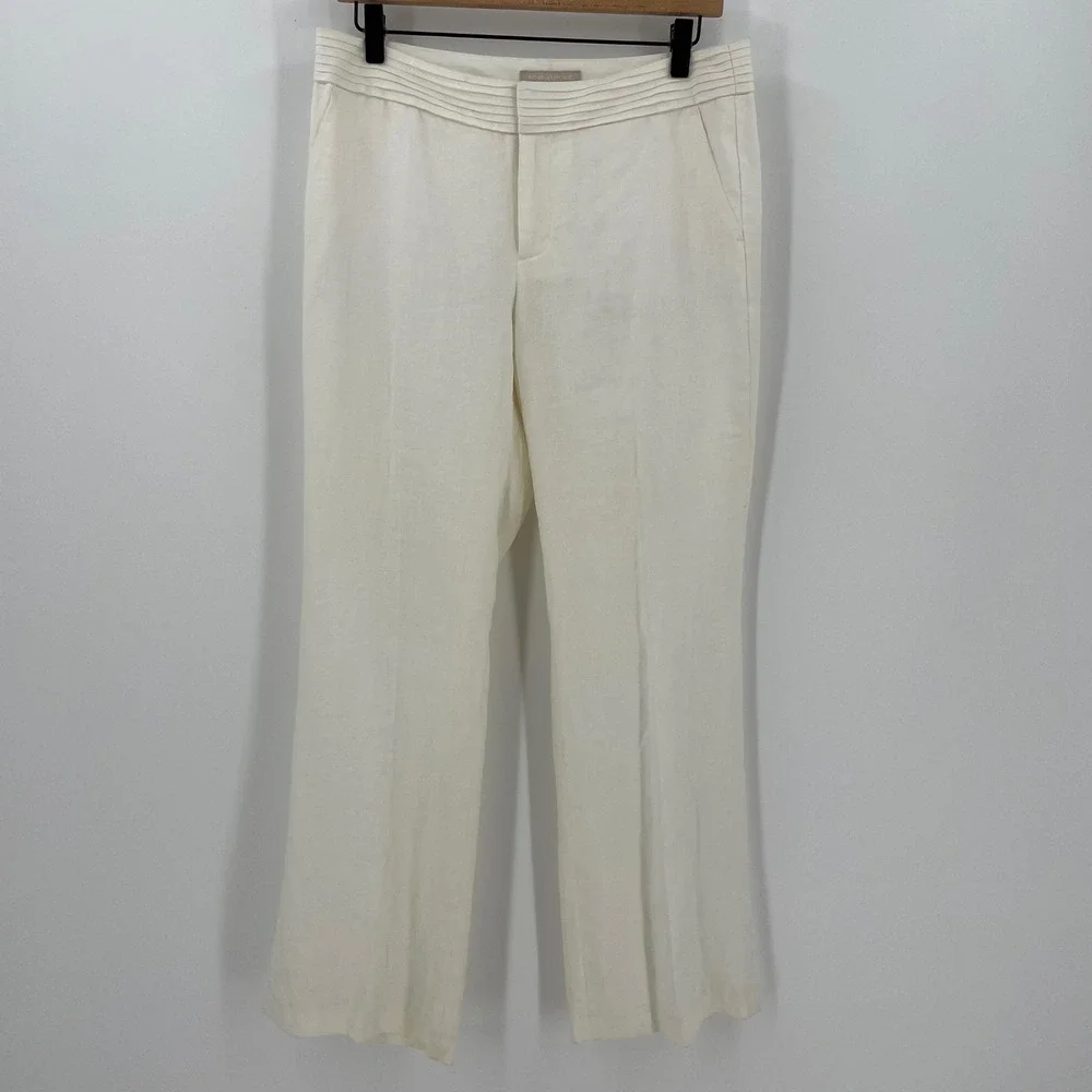 Banana Republic Martin Fit 100% Linen Pants Womens 6 Ivory Straight Wide Leg